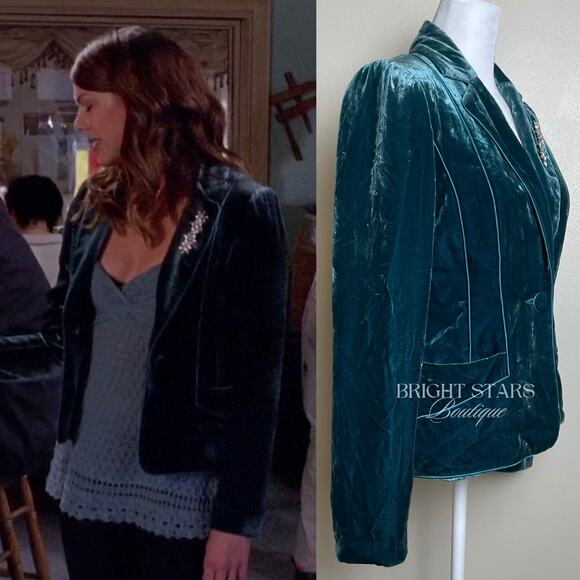 Extremely Rare Teal Velvet Blazer With Pin / Brooch ASO Lorelai Gilmore Girls - Picture 4 of 12